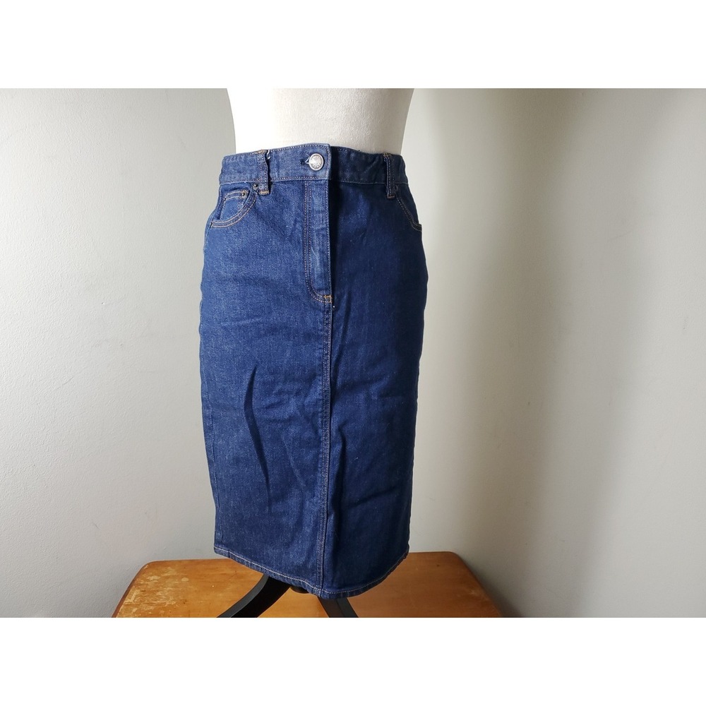 J. Crew Trademark Pencil Straight Denim Skirt Blue Size 28‎ Back Slit 5 Pockets